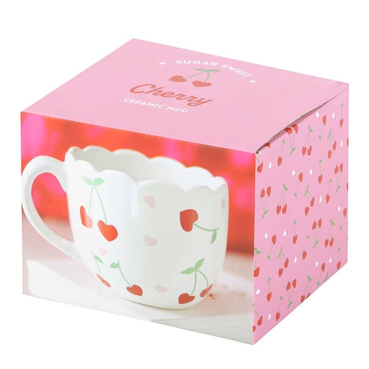 Scalloped Heart Shaped Valentine's Day Mug with Cherries