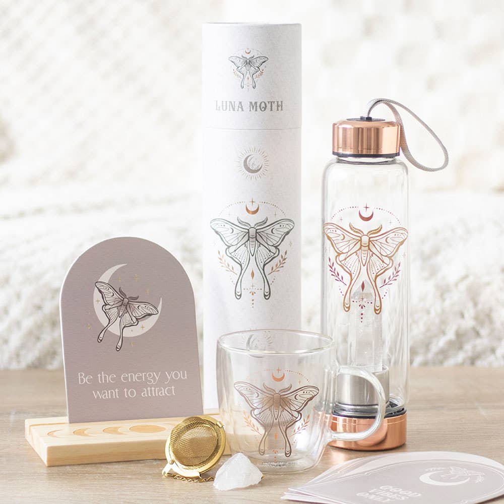 Luna Moth Double Wall Glass Mug with Crystal Tea Infuser