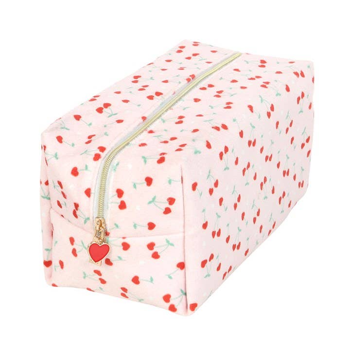 Valentine's Day Heart Shaped Cherry Print Makeup Bag