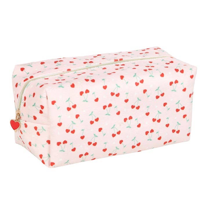 Valentine's Day Heart Shaped Cherry Print Makeup Bag
