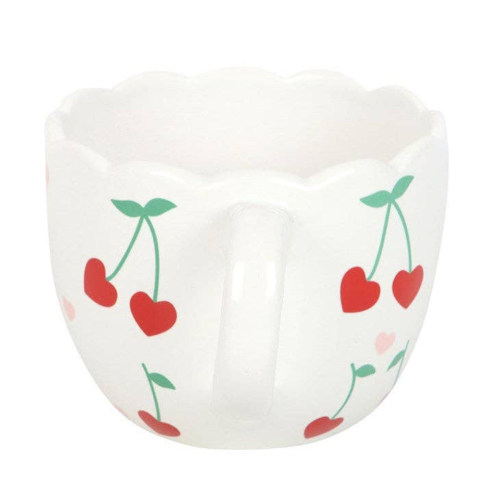 Scalloped Heart Shaped Valentine's Day Mug with Cherries
