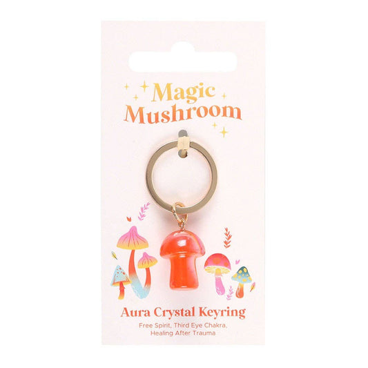 Orange Aura Crystal Mushroom Keychain