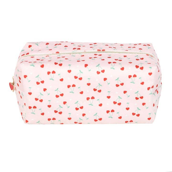 Valentine's Day Heart Shaped Cherry Print Makeup Bag