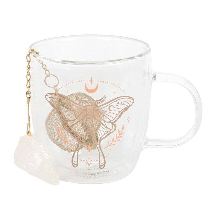 Luna Moth Double Wall Glass Mug with Crystal Tea Infuser
