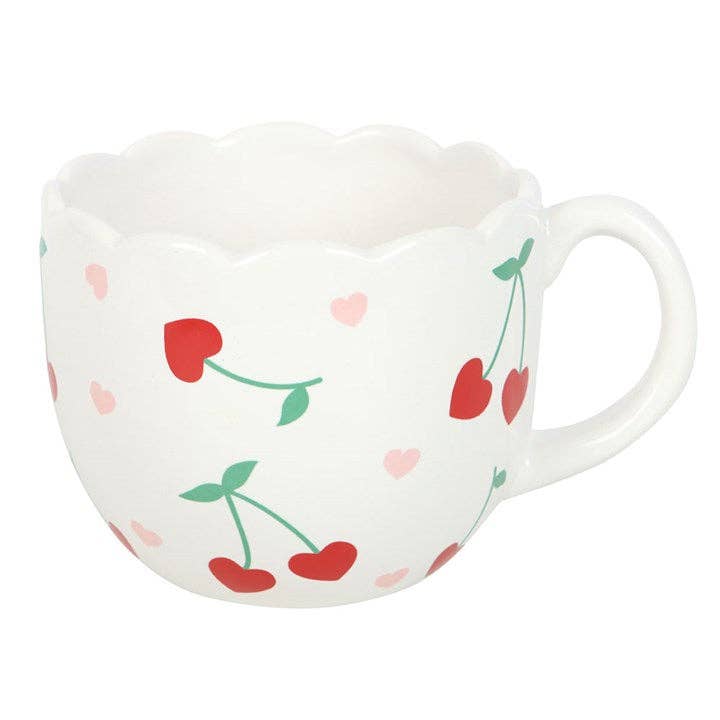 Scalloped Heart Shaped Valentine's Day Mug with Cherries