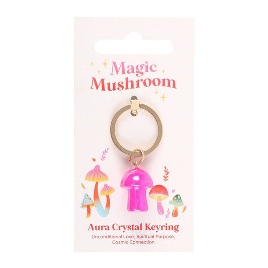 Porte-clés en forme de champignon en cristal Aura rose