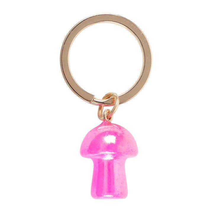 Porte-clés en forme de champignon en cristal Aura rose