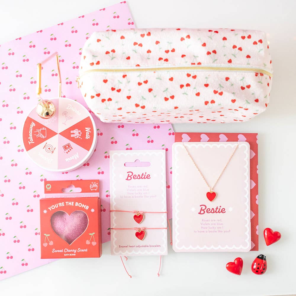 Trousse de maquillage imprimée cerises en forme de cœur pour la Saint-Valentin