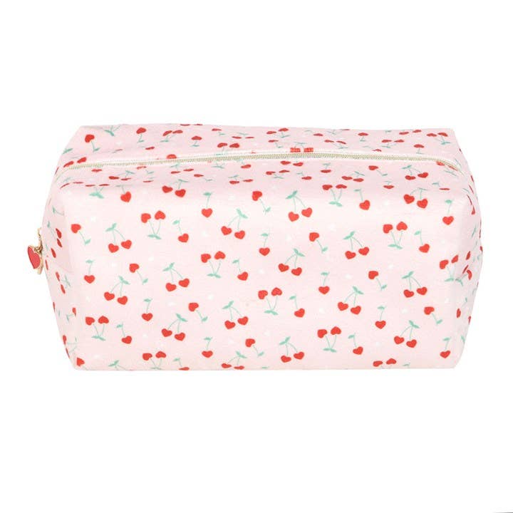 Trousse de maquillage imprimée cerises en forme de cœur pour la Saint-Valentin