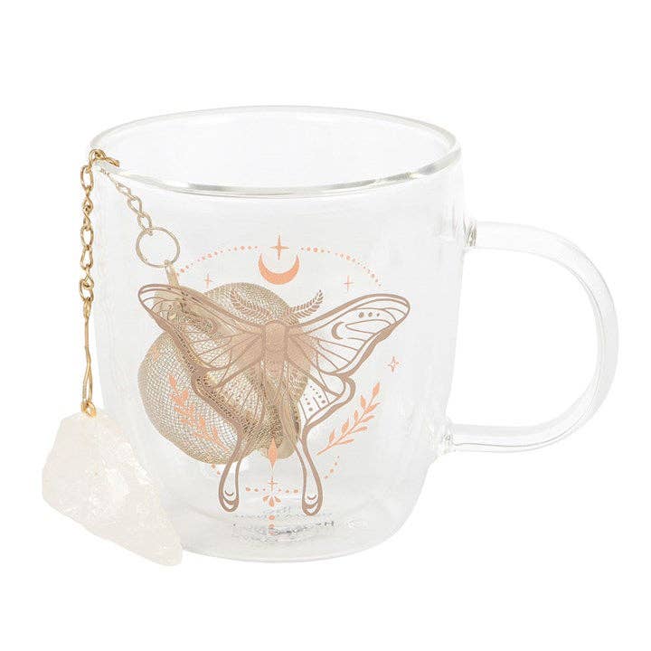 Tasse en verre à double paroi Luna Moth avec infuseur à thé en cristal