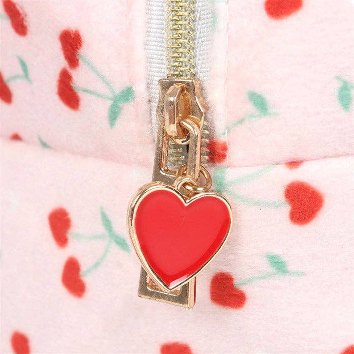 Trousse de maquillage imprimée cerises en forme de cœur pour la Saint-Valentin