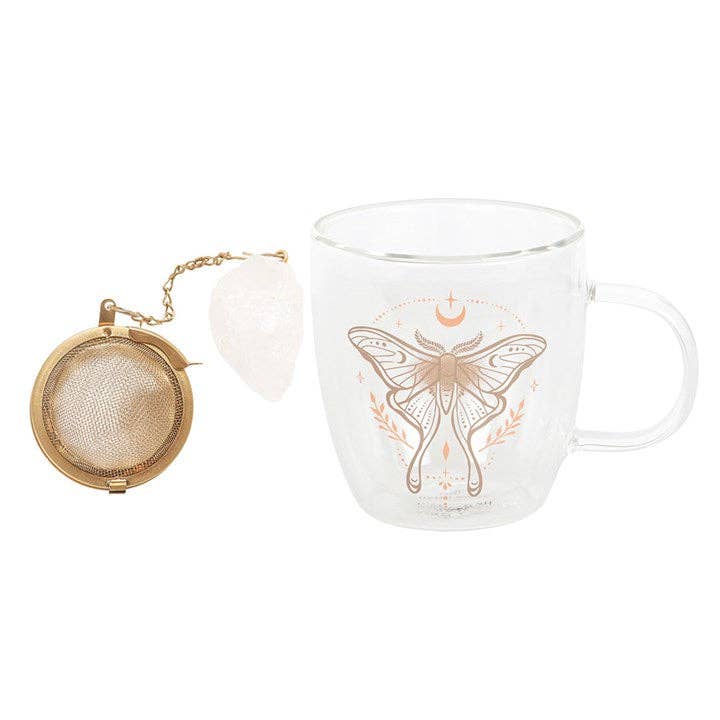 Tasse en verre à double paroi Luna Moth avec infuseur à thé en cristal