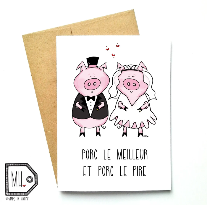 Carte de souhait Porc le meilleur et porc le pire - Made In Happy