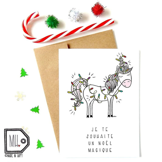 Carte de souhait Licorne de Noël magique - Made In Happy